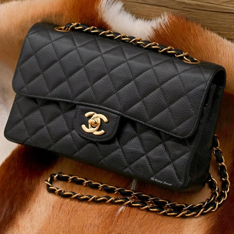 Medium Classic Double Flap Bag Black CaviarGold Hardware