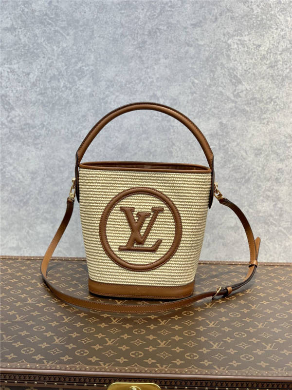 Louis Vuitton Petit Bucket Raffia Beige For Women ‎9.4in/24cm