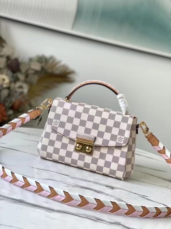 Louis Vuitton Croisette Damier Azur Canvas Pink For Women, Women’s Handbag, Shoulder And Crossbody Bags 9.8in/25cm LV N50053