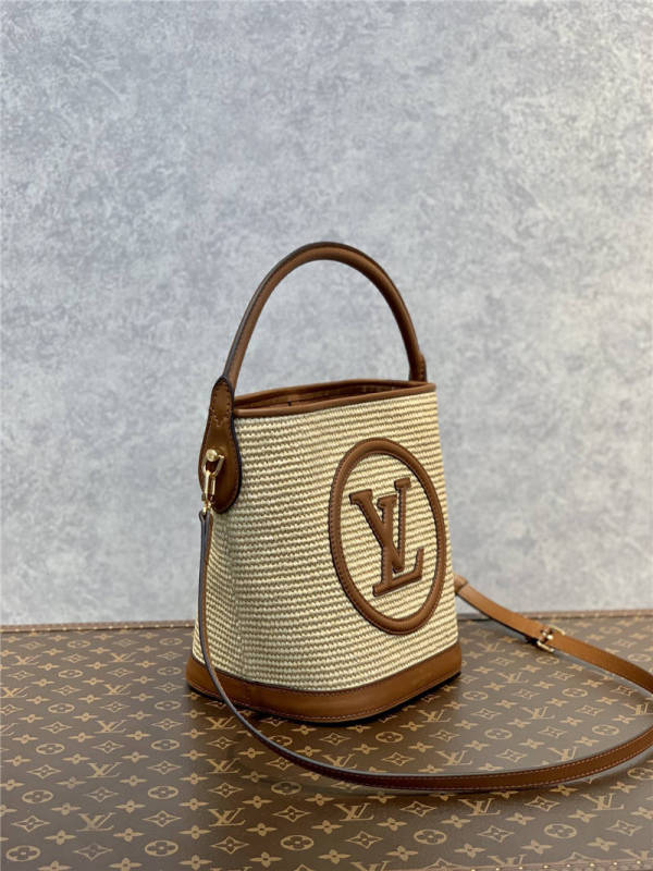 Louis Vuitton Petit Bucket Raffia Beige For Women ‎9.4in/24cm