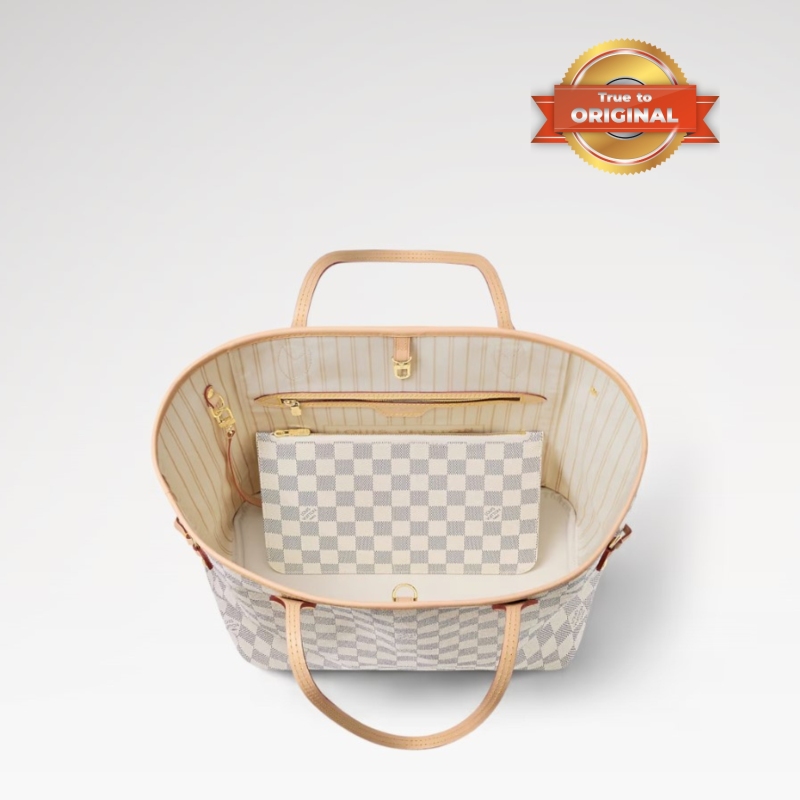 [True-to-ORIGINAL] Louis Vuitton Neverfull MM Tote Bag Damier Azur Canvas Beige For Women 31cm/12.2in N40604