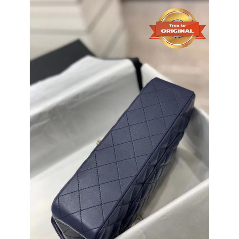 [True-to-ORIGINAL] Chanel Small Classic Handbag Dark Blue For Women 9.8in/25cm A01113