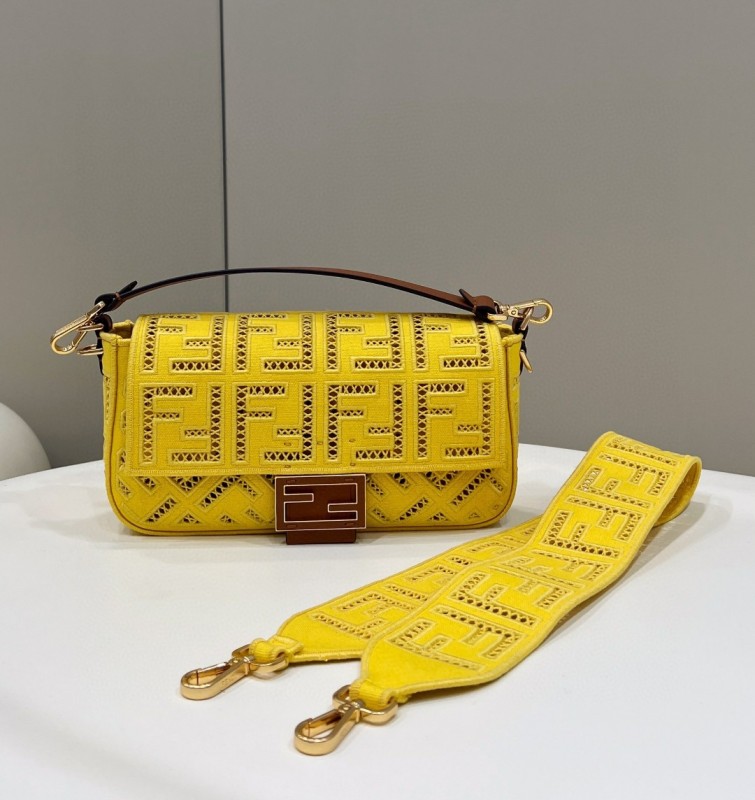 Fendi Baguette Yellow with Embroidery Medium Bag For Woman 28cm/11in