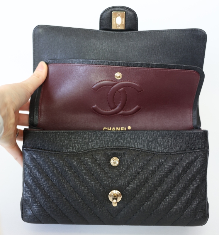Chanel Chevron Classic Handbag Gold Toned Hardware Black For Women, Women’s Bags, Shoulder And Crossbody Bags 10.2in/26cm