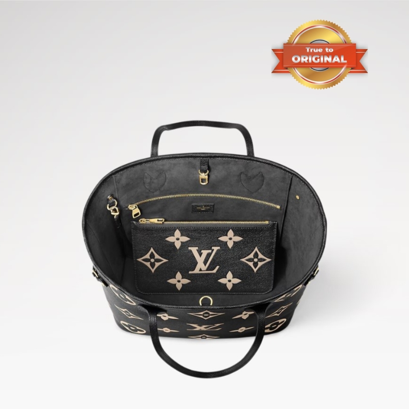 [True-to-ORIGINAL] Louis Vuitton Neverfull MM Tote Bag Monogram Empreinte Black/Beige For Women 31cm/12.2in M58907