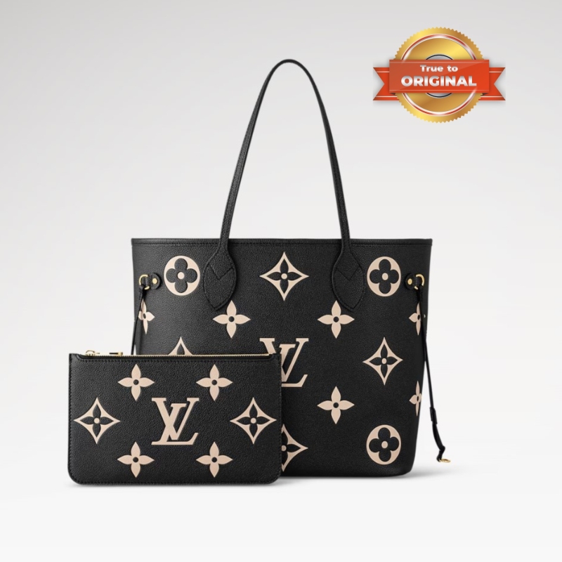 [True-to-ORIGINAL] Louis Vuitton Neverfull MM Tote Bag Monogram Empreinte Black/Beige For Women 31cm/12.2in M58907