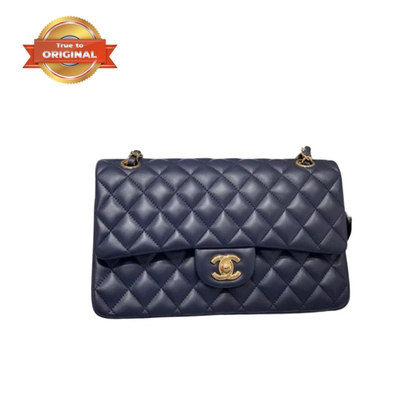 [True-to-ORIGINAL] Chanel Small Classic Handbag Dark Blue For Women 9.8in/25cm A01113