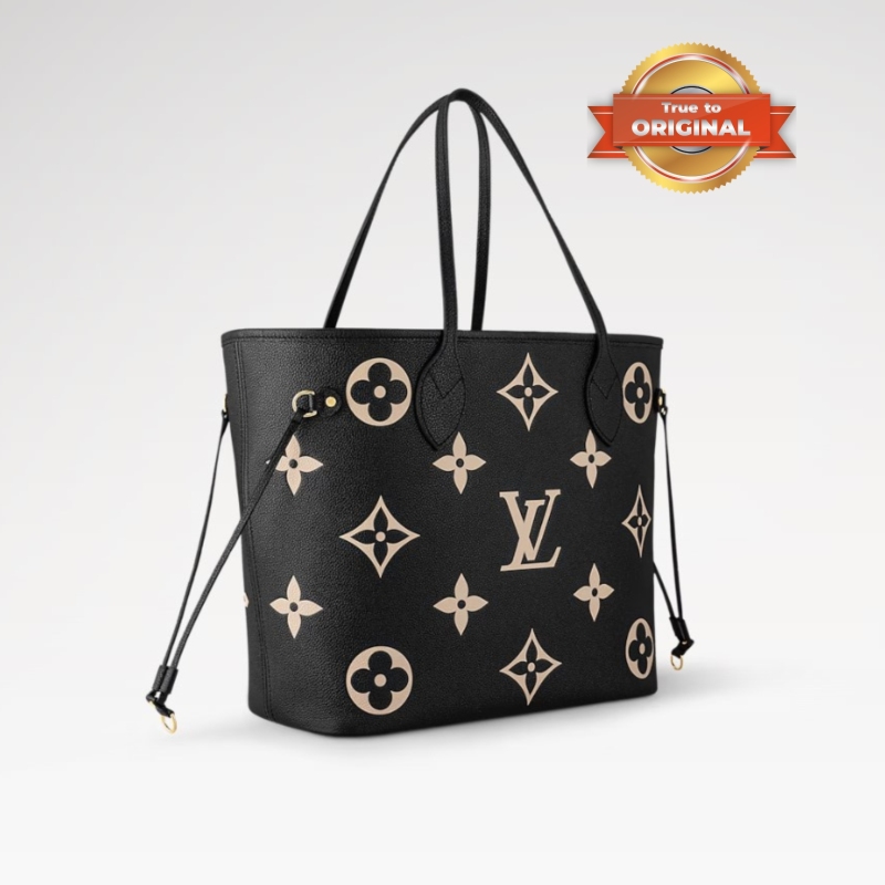 [True-to-ORIGINAL] Louis Vuitton Neverfull MM Tote Bag Monogram Empreinte Black/Beige For Women 31cm/12.2in M58907