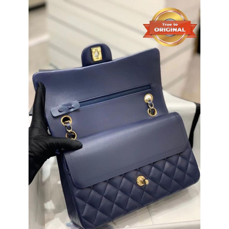 [True-to-ORIGINAL] Chanel Small Classic Handbag Dark Blue For Women 9.8in/25cm A01113