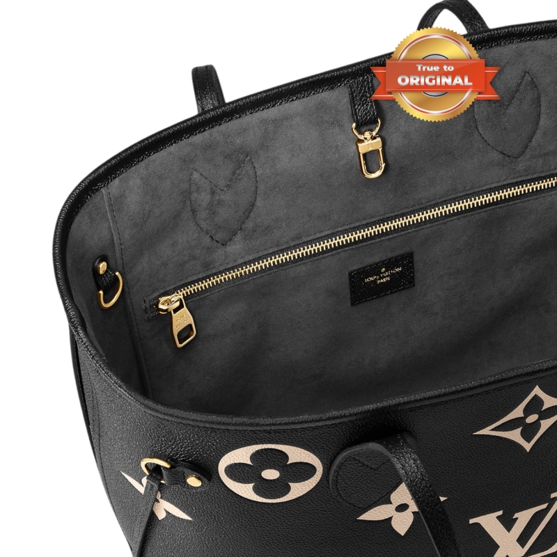 [True-to-ORIGINAL] Louis Vuitton Neverfull MM Tote Bag Monogram Empreinte Black/Beige For Women 31cm/12.2in M58907