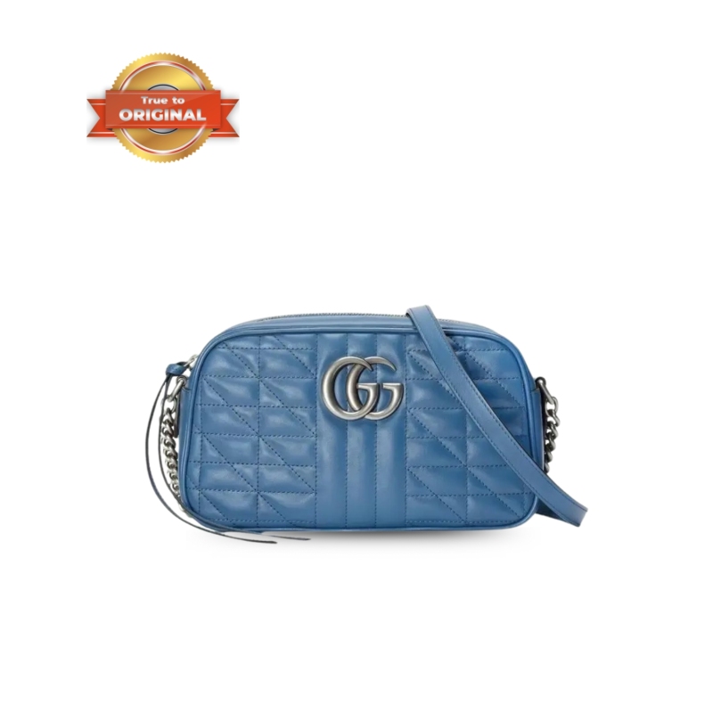 [True-to-ORIGINAL] Gucci Marmont Matelasse Shoulder Bag Blue For Women, Women’s Bags 9.5in/24cm GG 634936 UM8BF 4340