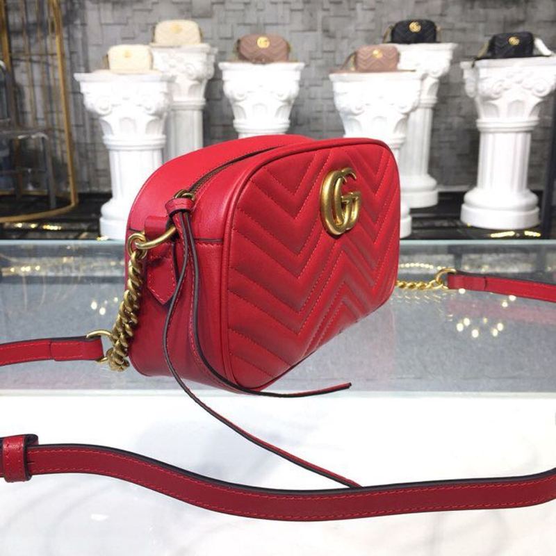 Gucci GG Marmont Small Matelassé Shoulder Bag Hibiscus Red Matelassé Chevron For Women 9.5in/24cm GG 447632 DTD1T 6433