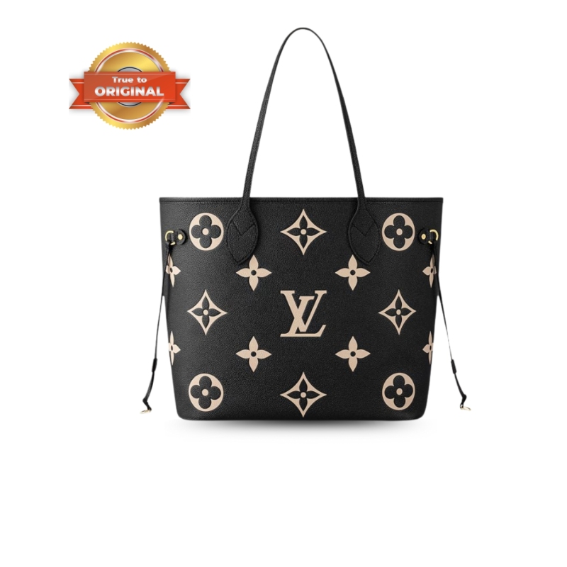 [True-to-ORIGINAL] Louis Vuitton Neverfull MM Tote Bag Monogram Empreinte Black/Beige For Women 31cm/12.2in M58907