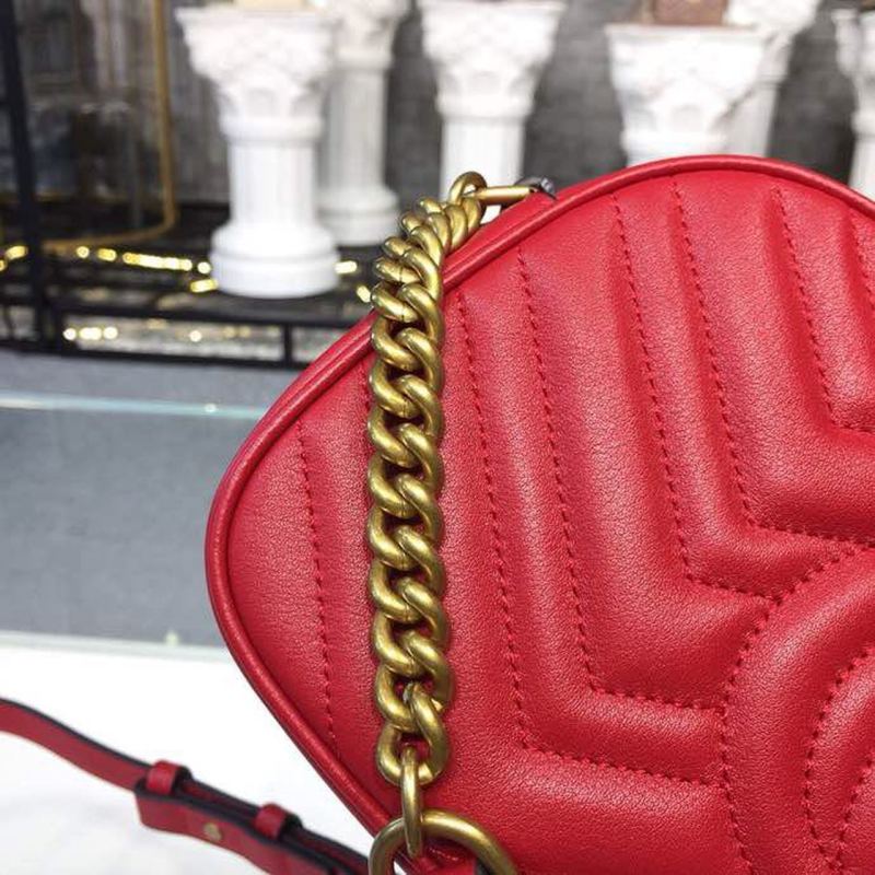 Gucci GG Marmont Small Matelassé Shoulder Bag Hibiscus Red Matelassé Chevron For Women 9.5in/24cm GG 447632 DTD1T 6433