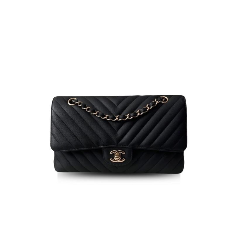 Chanel Chevron Classic Handbag Gold Toned Hardware Black For Women, Women’s Bags, Shoulder And Crossbody Bags 10.2in/26cm