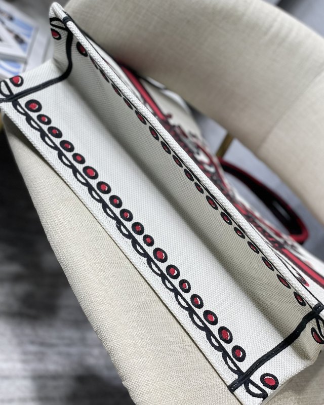 Christian Dior Large Dior Book Tote Latte Multicolor Cupidon Embroidery, Red/White, For Women Women’s Handbags, 41cm CD M1296ZTQG_M941