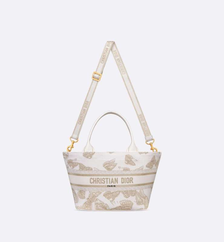 Christian Dior Hat Basket White And Gold-Tone Bag For Women M1328CECH_M01E- 10.5 Inches/ 27 Cm