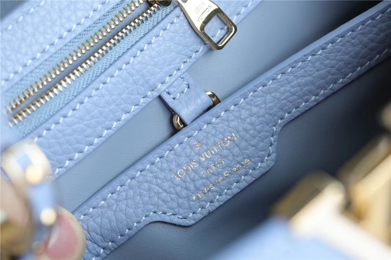 Louis Vuitton Capucines MM Taurillon Light Blue/ Beige For Women, Women’s Bags, Shoulder And Crossbody Bags 12.4in/31.5cm LV