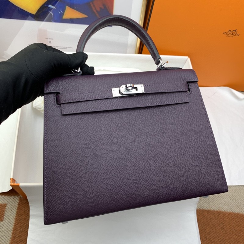Hermes Kelly 25 Sellier Epsom Dark Purple Bag For Women, Women’s Handbags, Shoulder Bags 10in/25cm