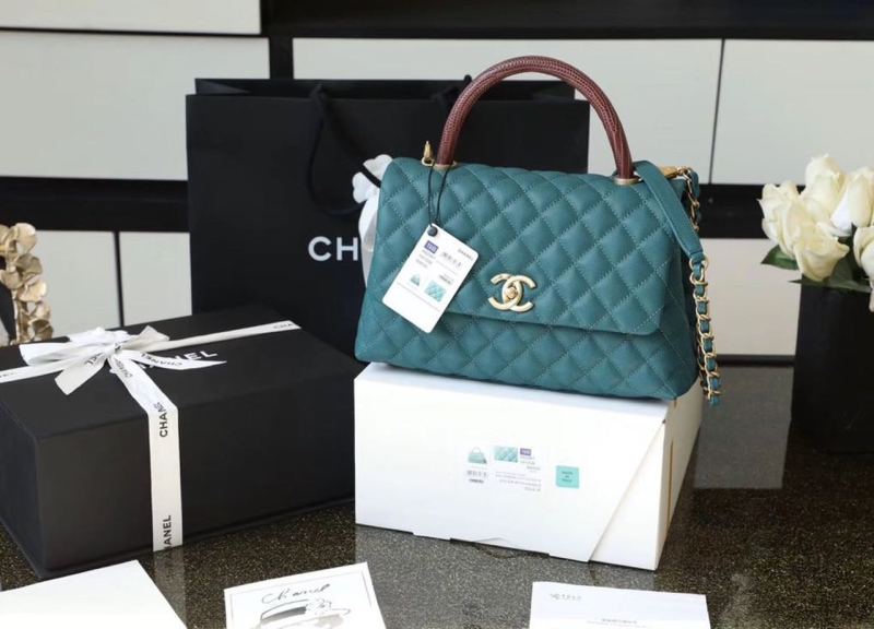 Chanel Large Flap Bag With Top Handle Teal For Women, Women’s Handbags, Shoulder And Crossbody Bags 11in/28cm A92991