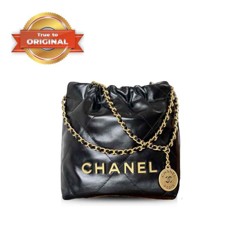 [True-to-ORIGINAL] Chanel 22 Mini Bag Gold Tone Black For Women 7,1in/18cm