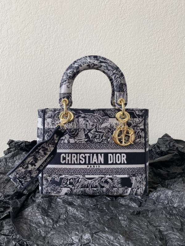 Dior Medium Lady D-Lite Bag Black For Women 9.5in/ 24cm