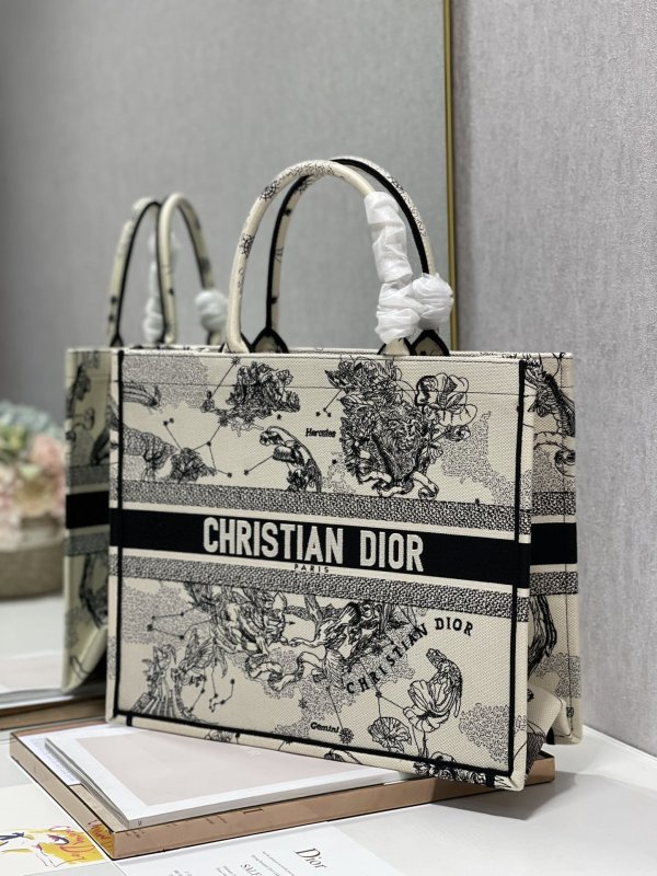 Christian Dior Large Dior Book Tote Dior Zodiac Embroidery, Black/Beige, For Women Women’s Handbags, 41cm CD