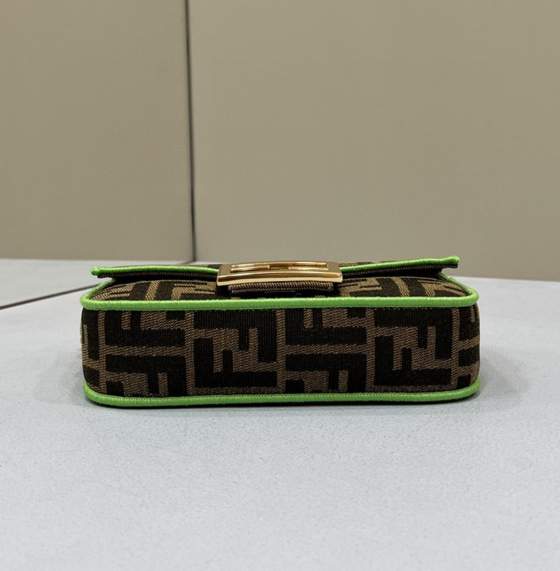 Fendi Baguette Small Brown Fabric Green Border Bag For Woman 18cm/7in