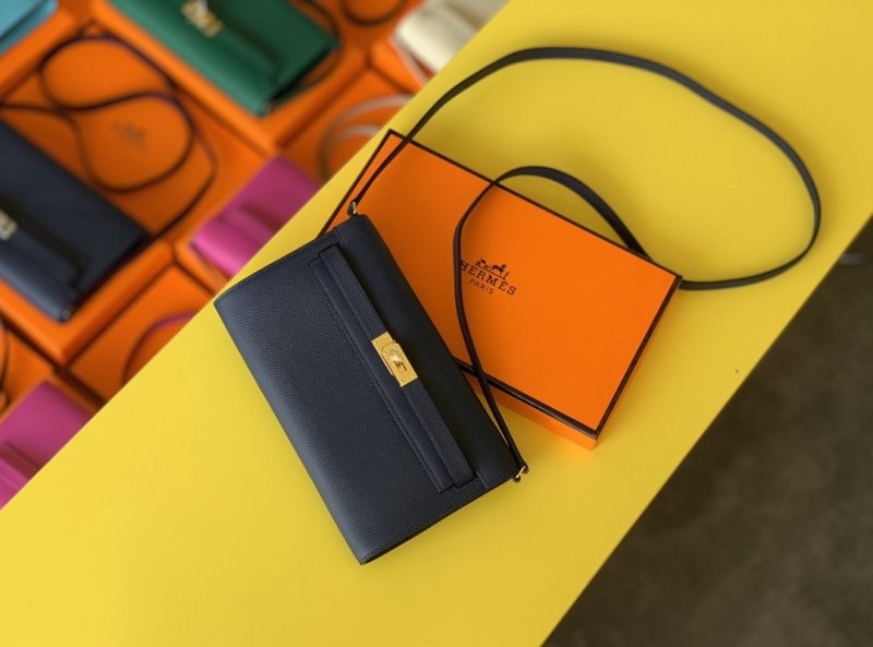 Hermes Kelly Wallet To Go Woc Epsom Blue For Women, Women’s Wallet 8.3in/21cm