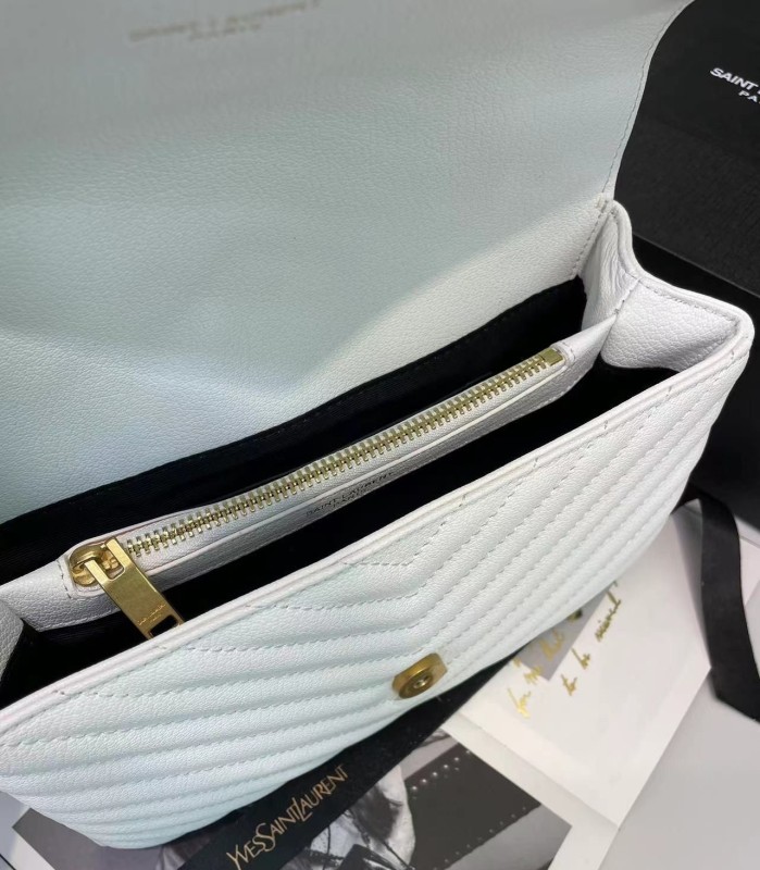 Saint Laurent College Medium Chain Bag White Gold Toned Hardware For Women 9.4in/24cm YSL 600279BRM079207