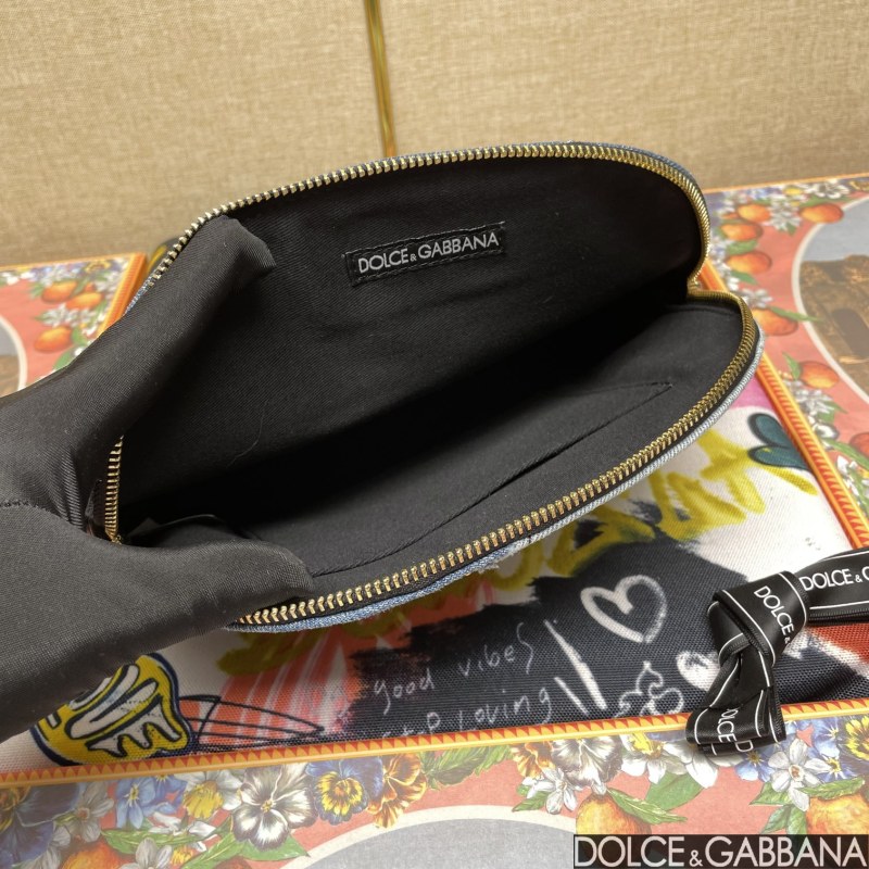 Dolce & Gabbana Patchwork Denim Make-Up Bag With Baroque Logo Grey For Women 9.4in/24cm
