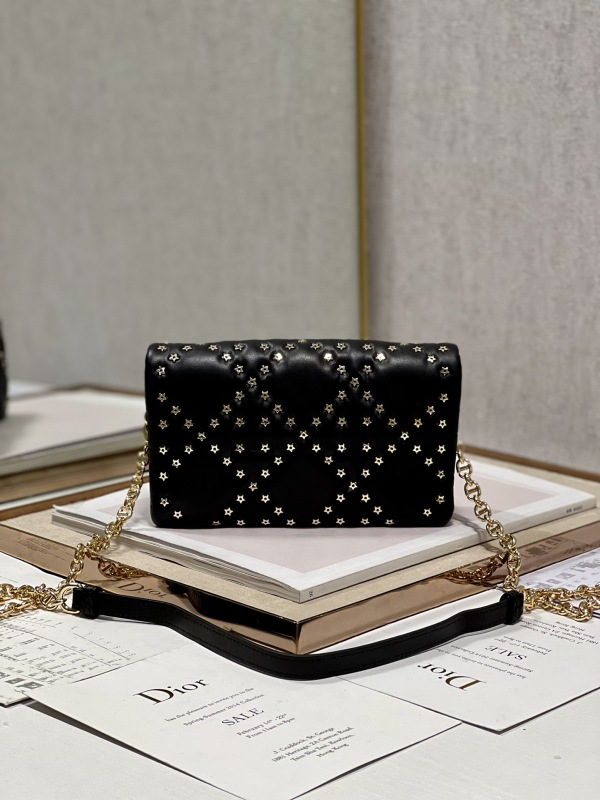 Dior Caro Macrocannage Pouch Black/White For Women 7.5in/19.5cm S5135BNHH_M900