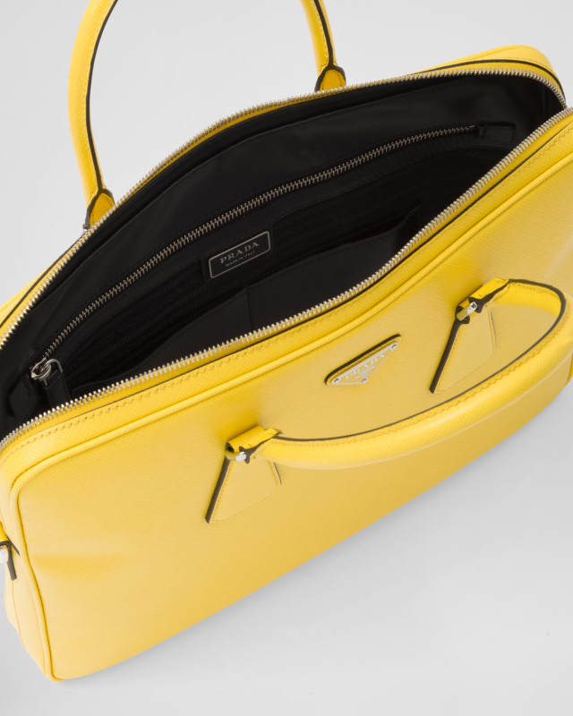 Prada Saffiano Leather Work Bag Yellow For Women- 2VE368_9Z2_F0PG8_V_OOX