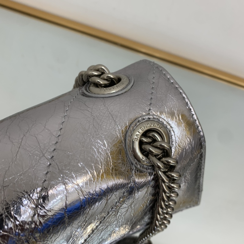 Balenciaga Crush Small Chain Bag Quilted In Sliver Tone For Women 9.8in/25cm 716351210IW8110