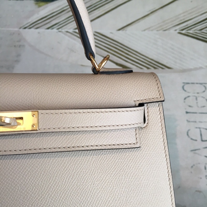 Hermes Kelly Light Gray For Women Gold Toned Hardware 10in/25cm
