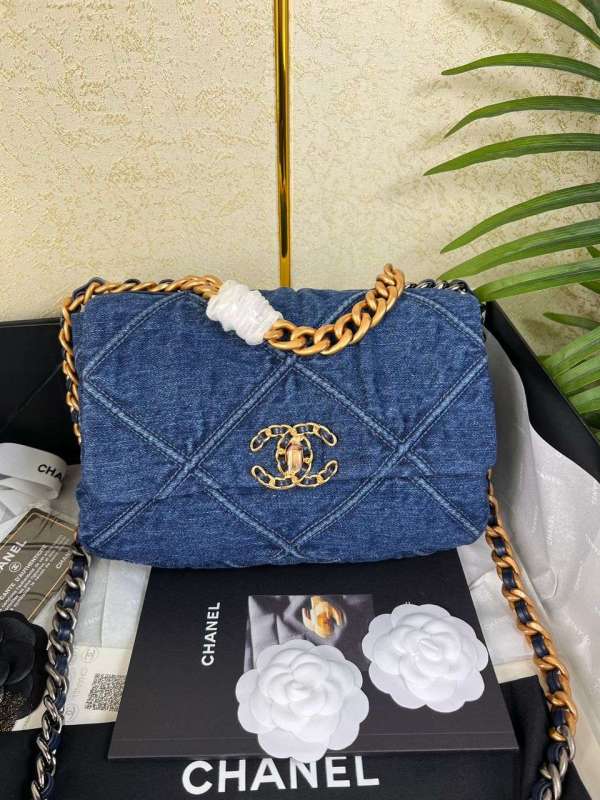 Chanel 19 Handbag Denim Blue For Women 10.1in/26cm AS1160 B02876 N6832