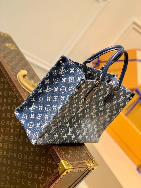 Louis Vuitton Onthego MM Tote Bag Navy Blue For Women 12.2in/31cm LV M59608
