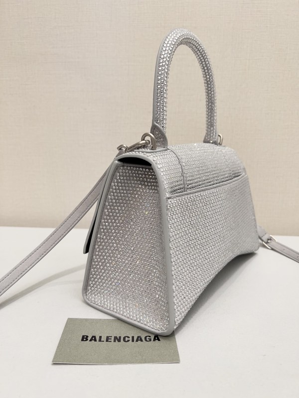 [True-to-ORIGINAL] Balenciaga Furry Hourglass Small Handbag With Rhinestones In Grey For Women 24cm/9.4in