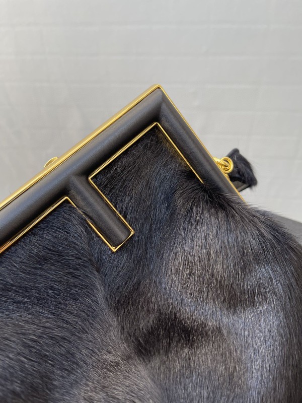 Fendi First Medium Black Fox Fur Bag For Woman 32.5cm/13in