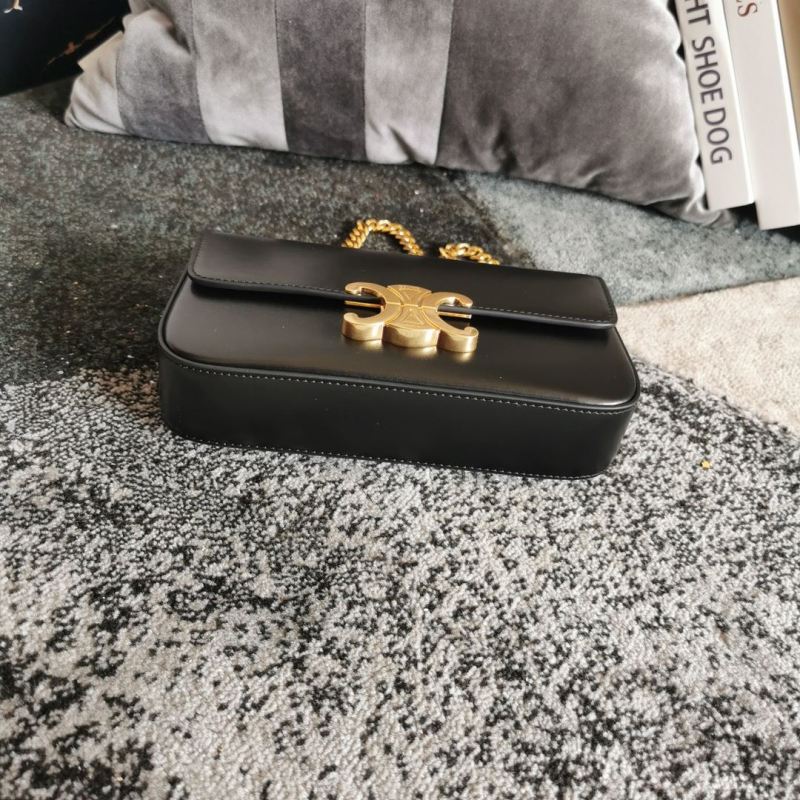 Celine Chain Shoulder Bag Triomphe In Shiny Black For Women‎ 8in/20.5cm 197993BF4.38NO