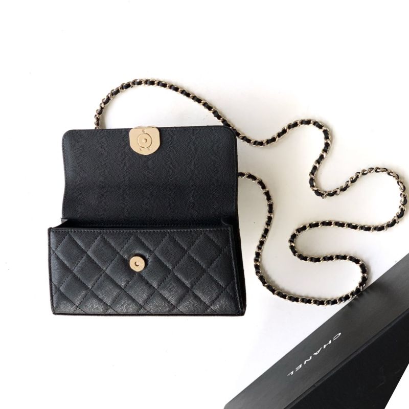 [True-to-ORIGINAL] Chanel Flap Phone Holder With Chain Black For Women 18cm/7.1in