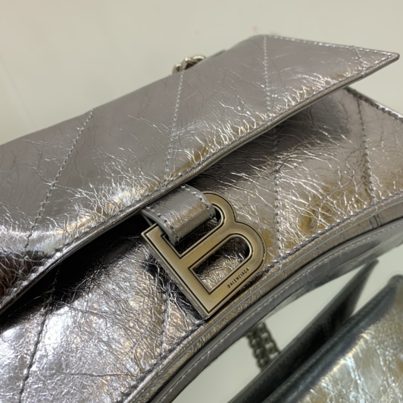 Balenciaga Crush Small Chain Bag Quilted In Sliver Tone For Women 9.8in/25cm 716351210IW8110