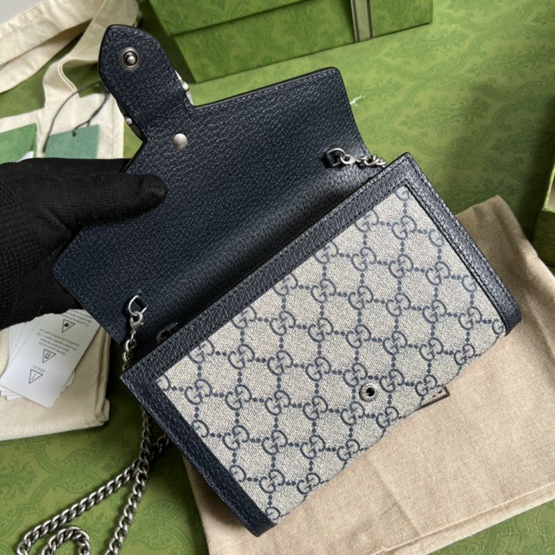 Gucci Dionysus GG Chain Wallet Beige And Blue Supreme Canvas For Women 8in/20cm 401231 K9GSN 4075