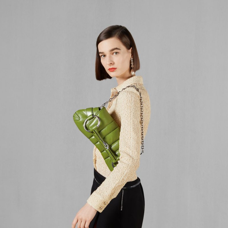 Gucci Horsebit Chain Medium Shoulder Bag Green For Women 15 Inches/ 38 Cm 764255 AACU1 3506