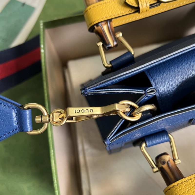[True-to-ORIGINAL] Gucci Diana Mini Tote Bag Canvas Lining Blue For Women 7.9in/20cm GG 702732 U3ZDT 4862