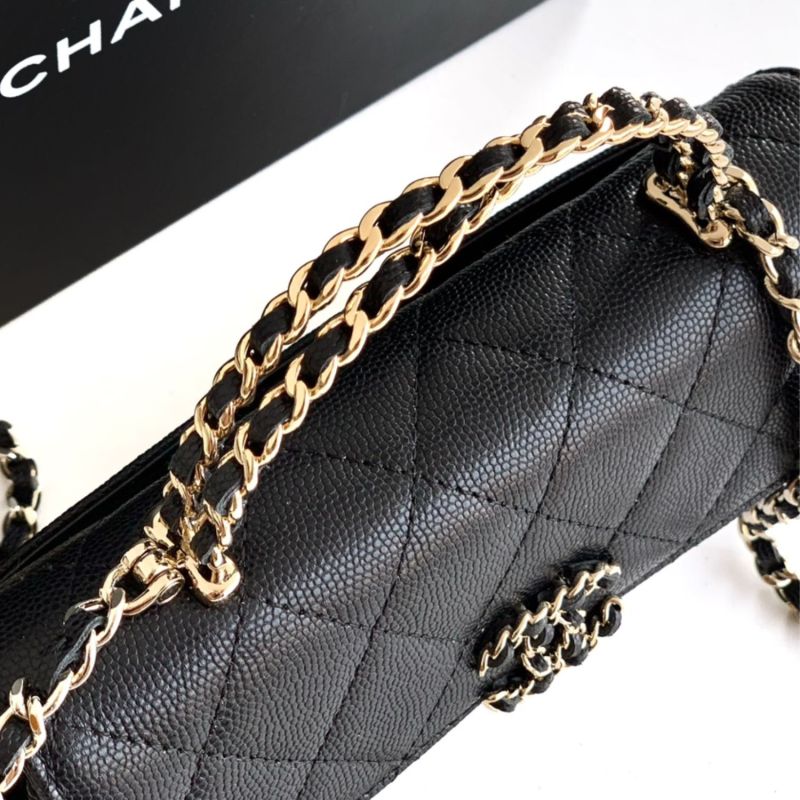 [True-to-ORIGINAL] Chanel Flap Phone Holder With Chain Black For Women 18cm/7.1in