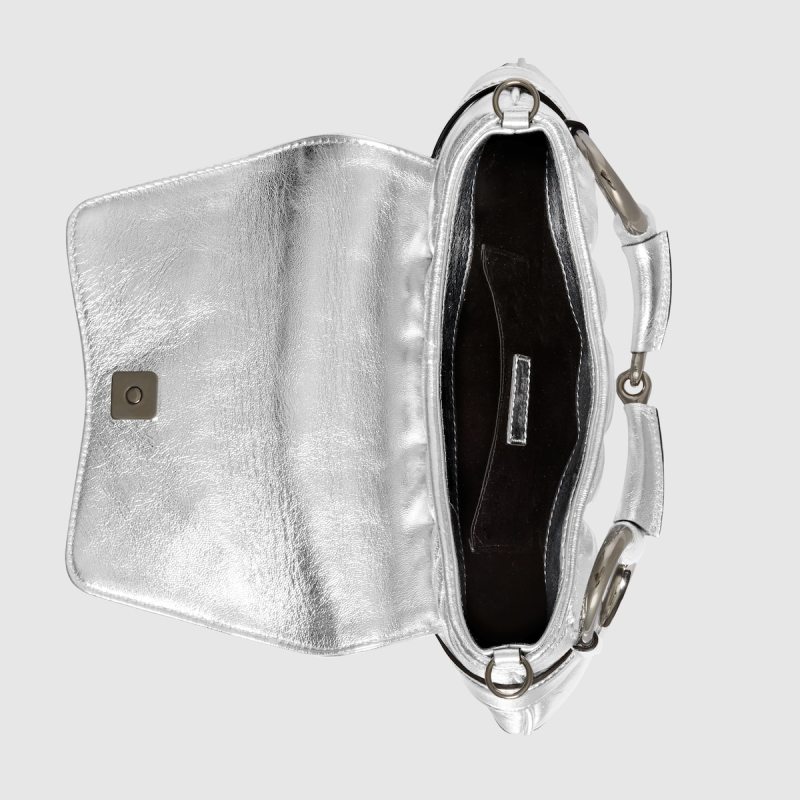 Gucci Horsebit Chain Small Shoulder Bag Silver For Women 10.6 Inches/ 27 Cm 764339 AACY5 8106