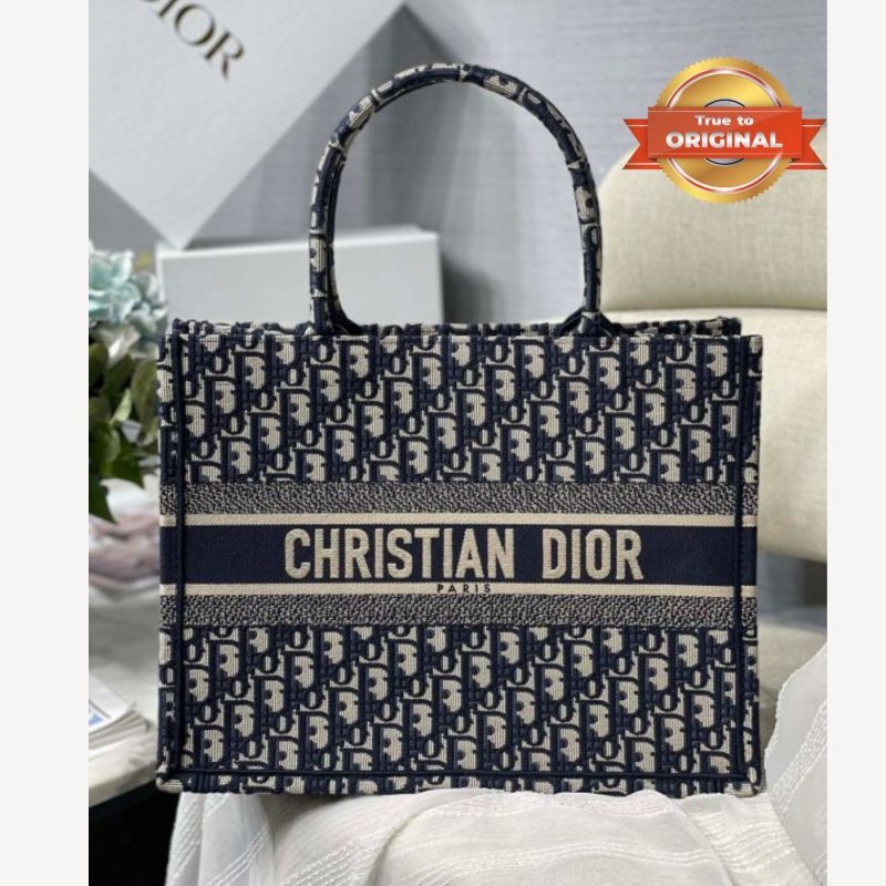 [True-to-ORIGINAL] Christian Dior Medium Dior Book Tote Bag Blue For Women 14in/36cm CD M1296ZRIW_M928