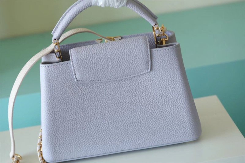 Louis Vuitton Capucines MM Taurillon Light Blue/ Creme For Women, Women’s Handbags, Shoulder And Crossbody Bags 31.5cm/12.4in LV