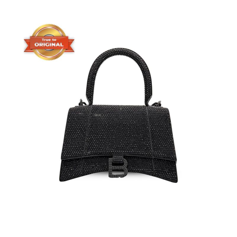 [True-to-ORIGINAL] Balenciaga Furry Hourglass Small Handbag With Rhinestones In Black For Women 24cm/9.4in